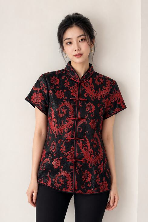 Unbranded Tops - Red and Black Floral Button Down Shirt XL